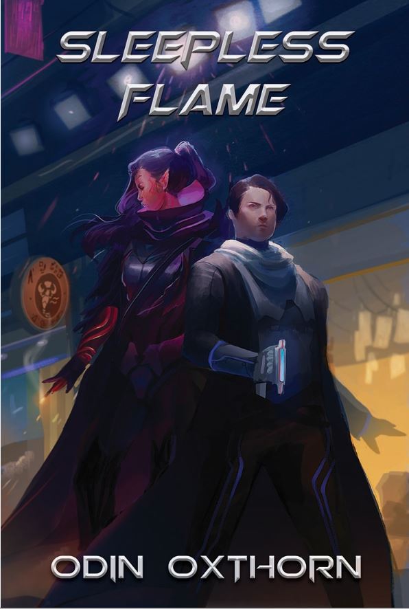 Front Cover of the cyberpunk work Sleepless Flame by Odin Oxthorn